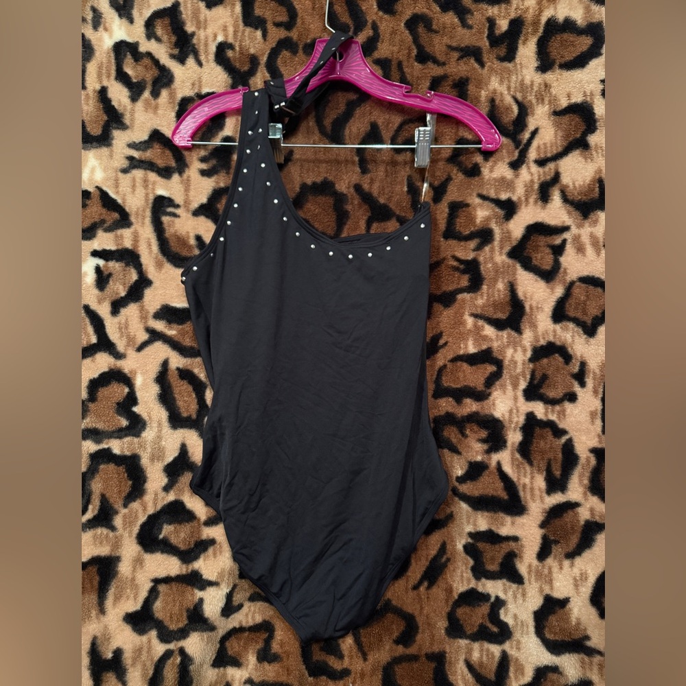 Chic Black Studded Women's One-Piece Swimsuit